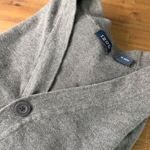 Vtg. IZOD Mens Cardigan Sweater Gray V Neck Long Sleeve Cotton Knit Large Casual